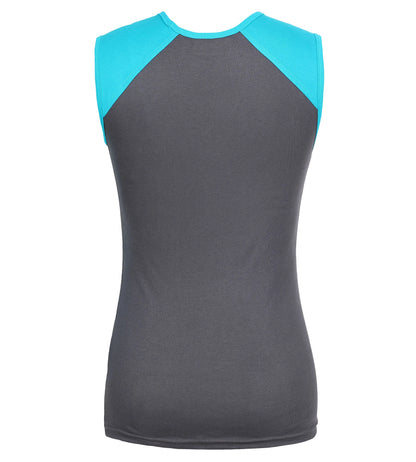 Women's 100 % Cotton Trendy Tank Top - Charcoal & Mystic