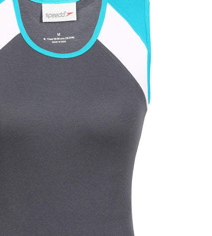 Women's 100 % Cotton Trendy Tank Top - Charcoal & Mystic