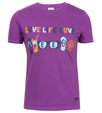 Women's Cotton Blend Lively Graphic Print Round Neck T-Shirt - Purple Rain