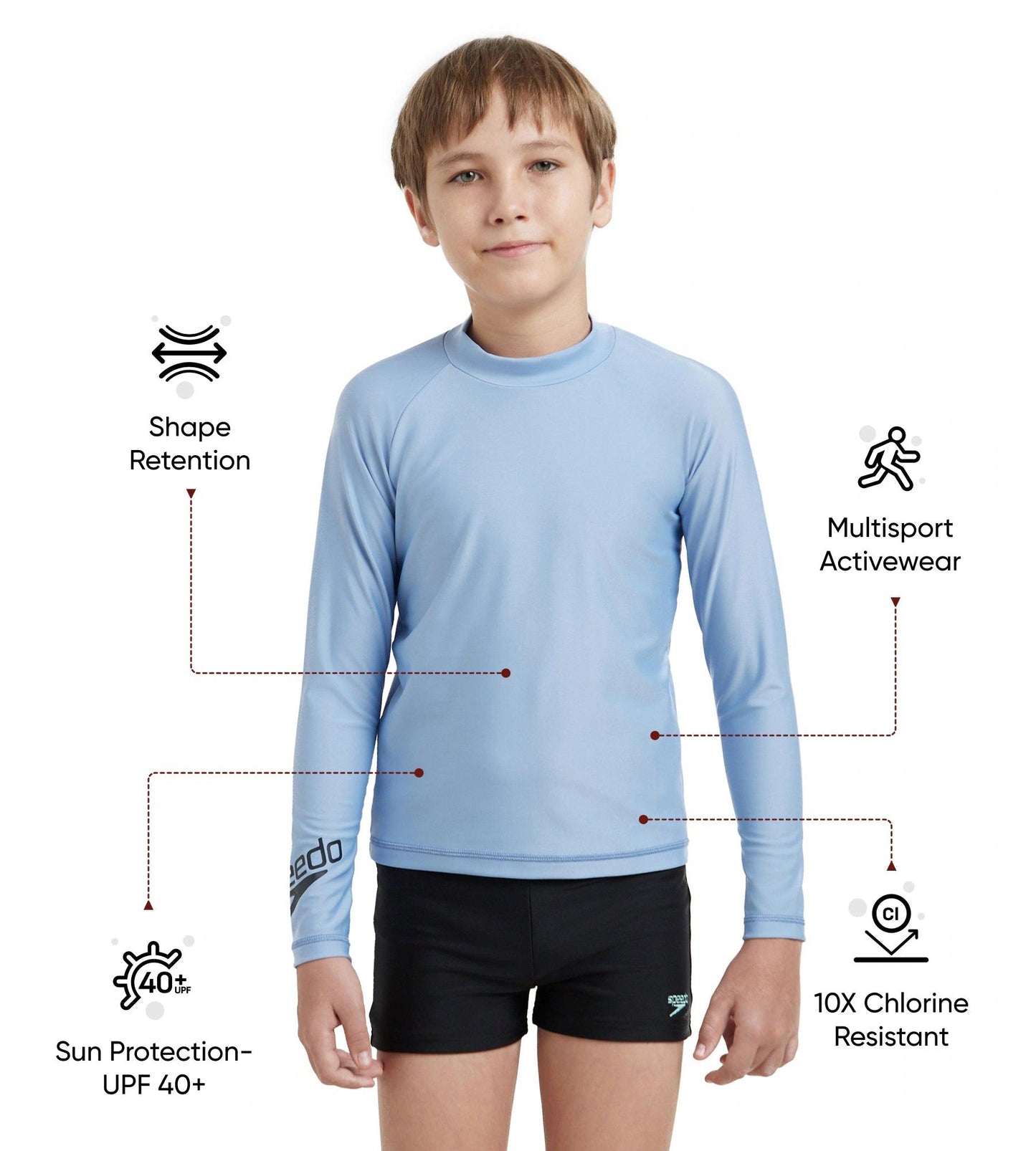 Boy's Endura Brite Long Sleeve Suntop - Curious Blue & True Navy