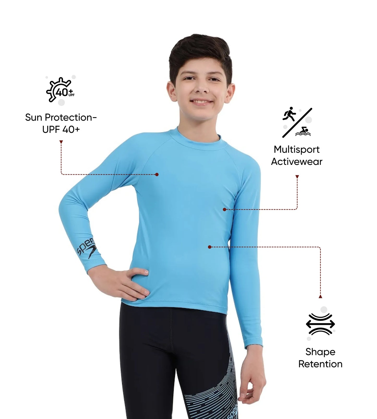 Boy's Recycled Endura Brite Long Sleeve Suntop - Picton Blue & Black