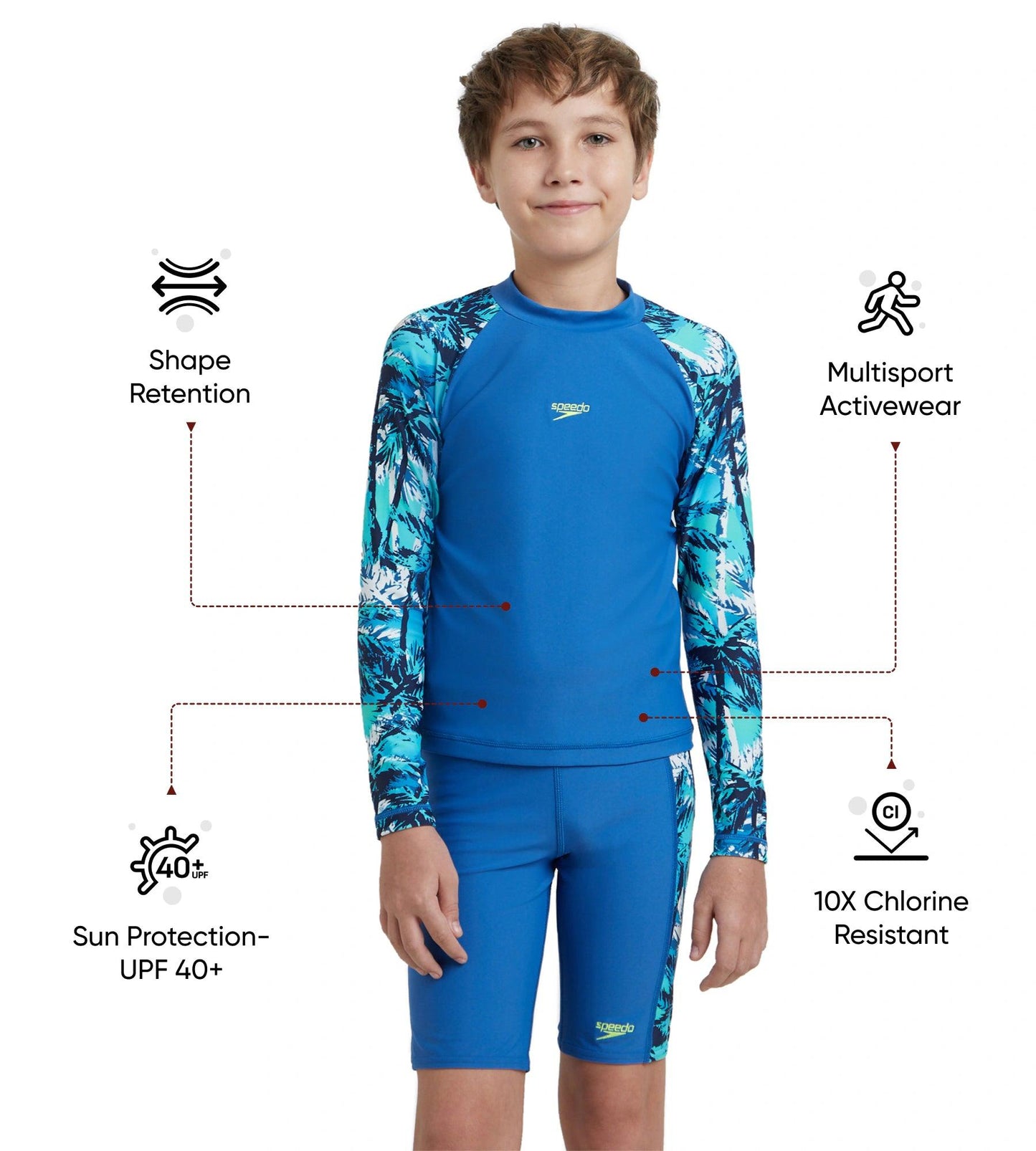 Boy's Enduraflex Digital Print Long Sleeve Suntop - Turkish Sea, Peacoat & Picton Blue