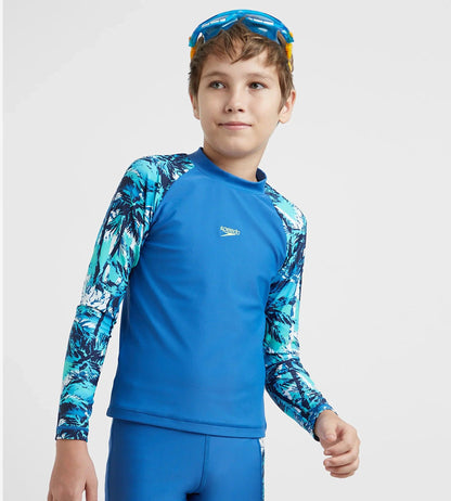 Boy's Enduraflex Digital Print Long Sleeve Suntop - Turkish Sea, Peacoat & Picton Blue