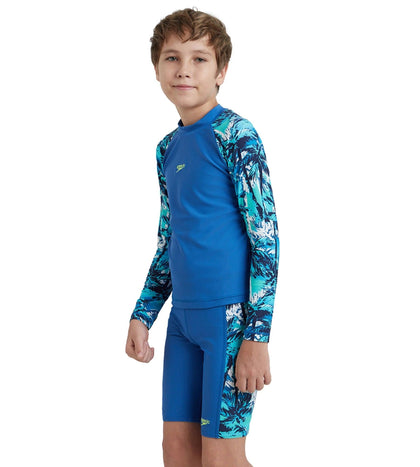 Boy's Enduraflex Digital Print Long Sleeve Suntop - Turkish Sea, Peacoat & Picton Blue