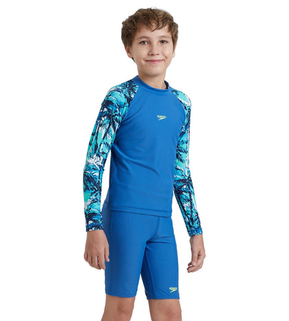 Boy's Enduraflex Digital Print Long Sleeve Suntop - Turkish Sea, Peacoat & Picton Blue