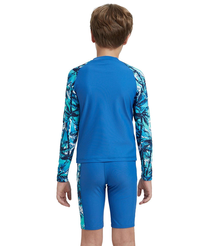 Boy's Enduraflex Digital Print Long Sleeve Suntop - Turkish Sea, Peacoat & Picton Blue