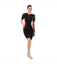 Women's Endurance Essential Panel Kneesuit Swimwear  - Black  &  Raspberry Fill_5