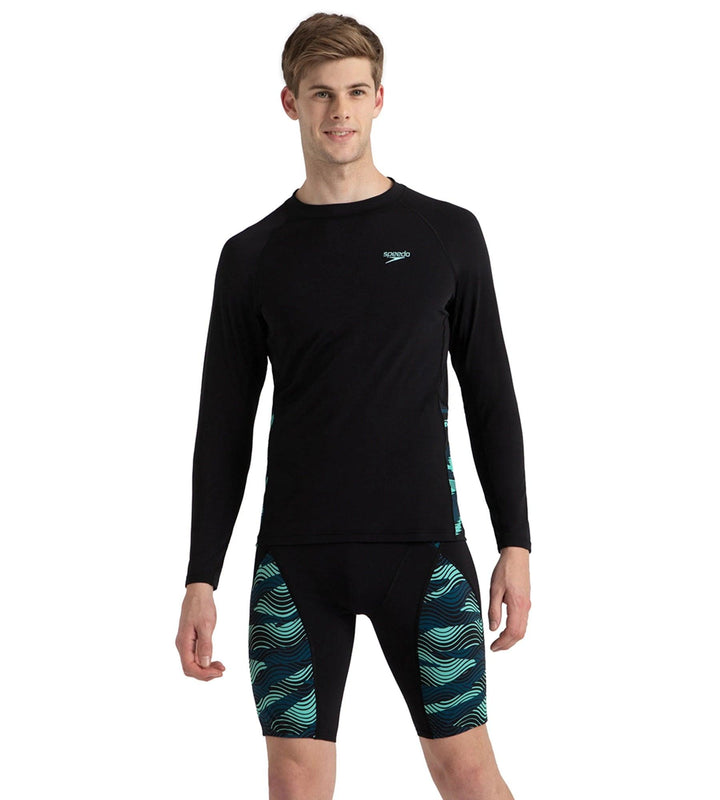 Men's Endurance+ Long Sleeve Splice Print Rashtop - Black, Dark Teal & Arctic Glass