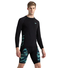 Men's Endurance+ Long Sleeve Splice Print Rashtop - Black, Dark Teal & Arctic Glass