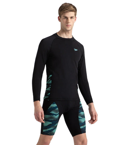 Men's Endurance+ Long Sleeve Splice Print Rashtop - Black, Dark Teal & Arctic Glass