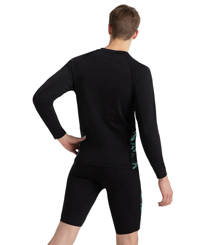 Men's Endurance+ Long Sleeve Splice Print Rashtop - Black, Dark Teal & Arctic Glass