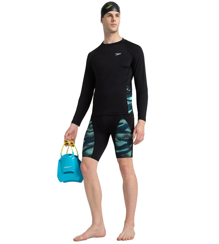 Men's Endurance+ Long Sleeve Splice Print Rashtop - Black, Dark Teal & Arctic Glass