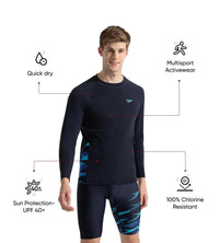 Men's Endurance+ Long Sleeve Splice Print Rashtop - True Navy, Cobalt Pop & Picton Blue