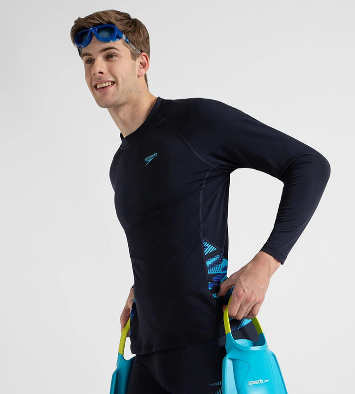 Men's Endurance+ Long Sleeve Splice Print Rashtop - True Navy, Cobalt Pop & Picton Blue