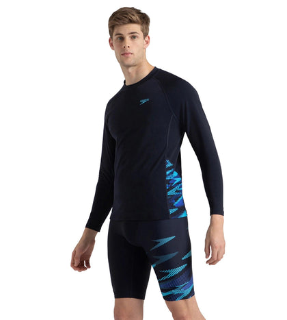 Men's Endurance+ Long Sleeve Splice Print Rashtop - True Navy, Cobalt Pop & Picton Blue