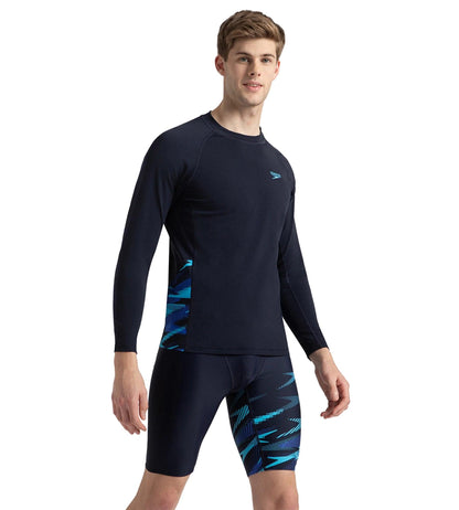 Men's Endurance+ Long Sleeve Splice Print Rashtop - True Navy, Cobalt Pop & Picton Blue