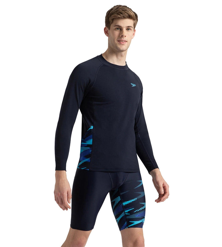 Men's Endurance+ Long Sleeve Splice Print Rashtop - True Navy, Cobalt Pop & Picton Blue