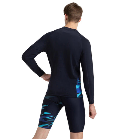 Men's Endurance+ Long Sleeve Splice Print Rashtop - True Navy, Cobalt Pop & Picton Blue