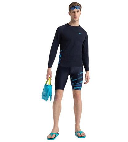 Men's Endurance+ Long Sleeve Splice Print Rashtop - True Navy, Cobalt Pop & Picton Blue