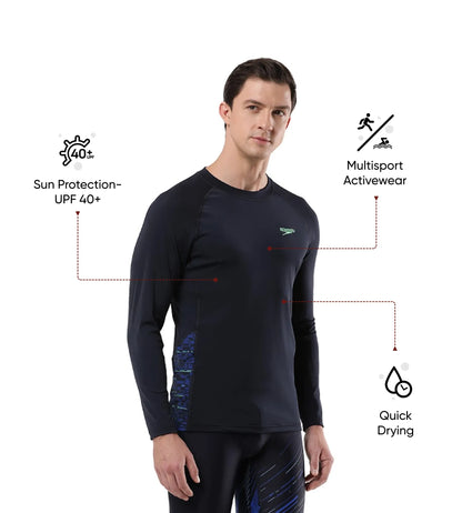 Men's Endurance+ Long Sleeve Splice Suntop - True Navy & Harlequin Green