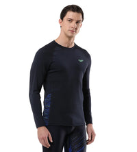 Men's Endurance Long Sleeve Splice Suntop - True Navy & Harlequin Green_3