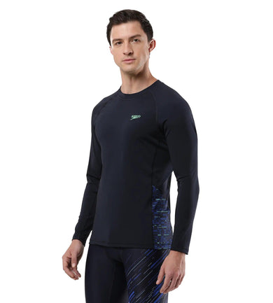 Men's Endurance Long Sleeve Splice Suntop - True Navy & Harlequin Green_2