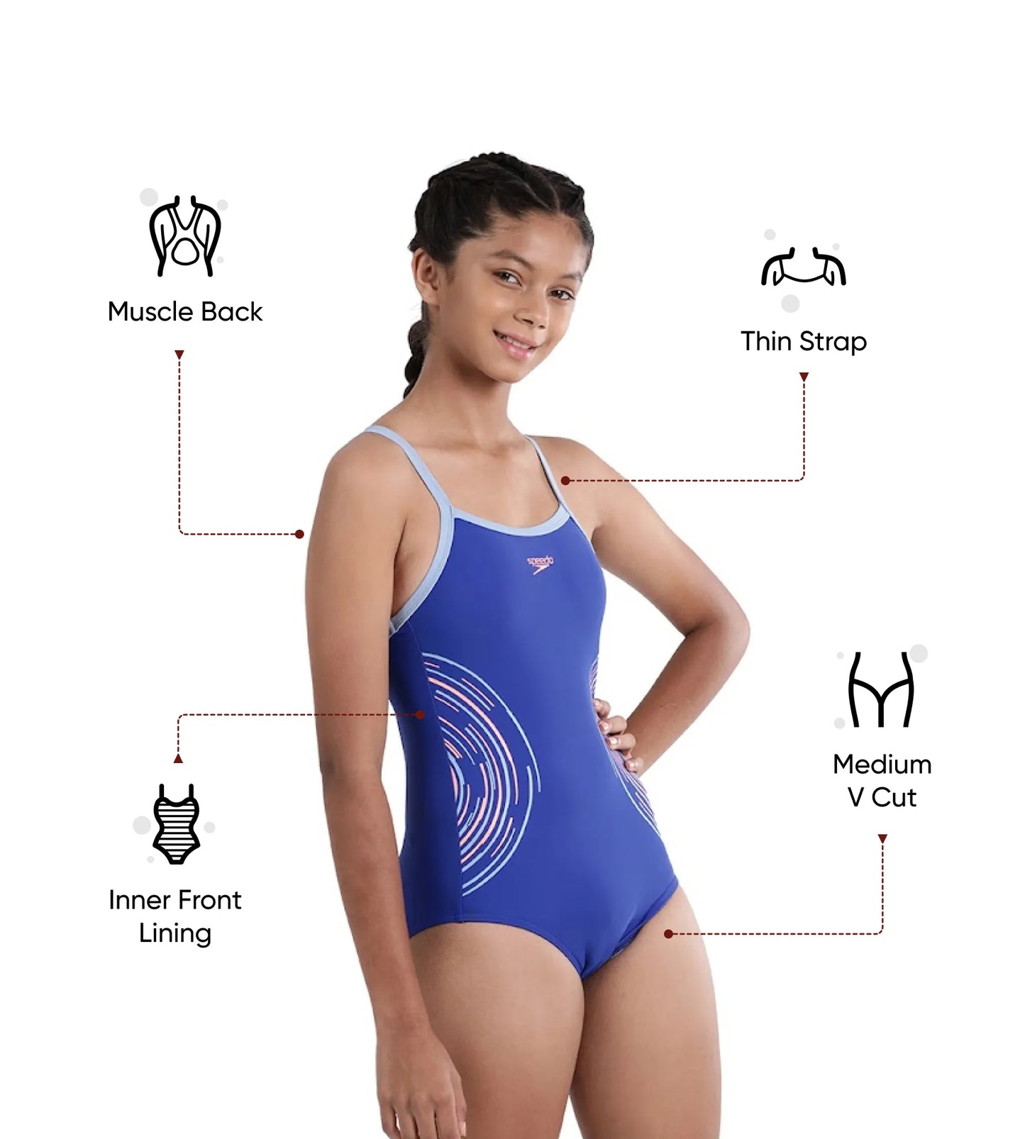 Girl's Endurance 10 Thinstrap Muscleback One Piece V-Cut Swimsuit - True Cobalt & Curious Blue