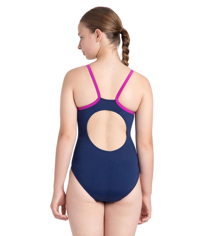 Girl's Endurance+ Thinstrap Muscleback V-Cut One Piece Swimsuit - Cerulean Blue & Diva