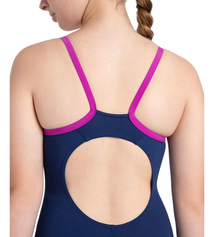 Girl's Endurance+ Thinstrap Muscleback V-Cut One Piece Swimsuit - Cerulean Blue & Diva