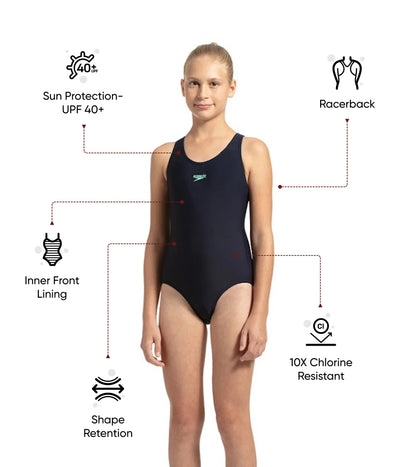 Girl's Endurance 10 Lycra Racerback Swimwear - True Navy & Green Glow