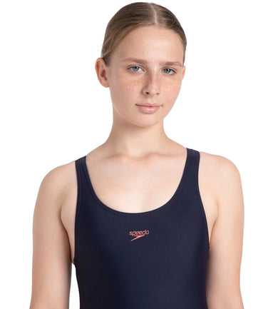 Girl's Endurance10 Lycra Racerback V-Cut One Piece Swimuit - True Navy & Coral Sands