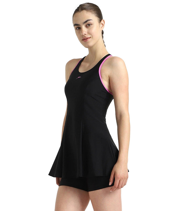 Women's Endurance10 Racerback Swimdress With Boyleg - Black & Neon Violet