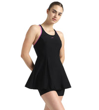 Women's Endurance10 Racerback Swimdress With Boyleg - Black & Neon Violet