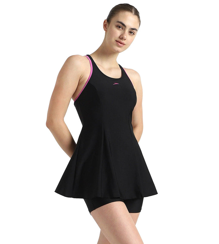 Women's Endurance10 Racerback Swimdress With Boyleg - Black & Neon Violet