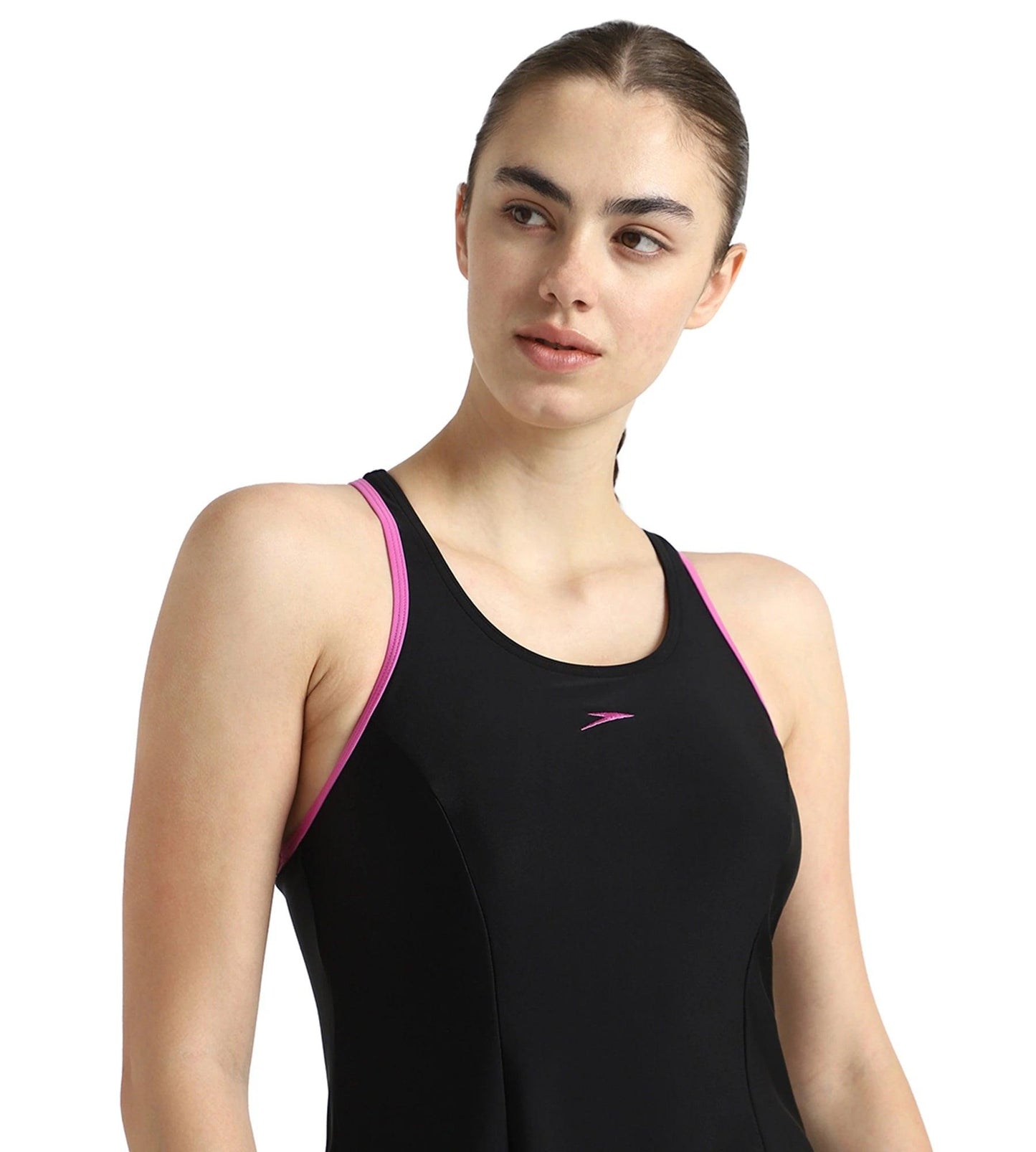 Women's Endurance10 Racerback Swimdress With Boyleg - Black & Neon Violet