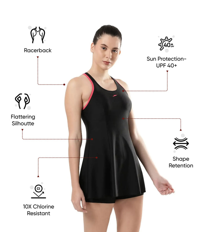 Women's Endurance 10 Racerback Swimdress With Boyleg - Black & Raspberry Fill