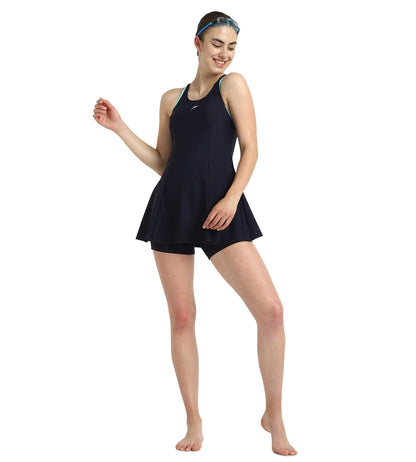 Women's Endurance10 Racerback Swimdress With Boyleg - True Navy & Arctic Glass