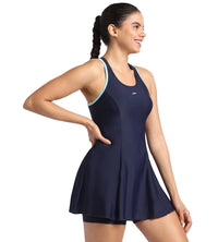 Women's Endurance Racerback Swimdress With Boyleg - Truenavy  &  Marine Blue_3