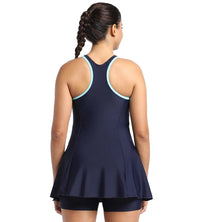 Women's Endurance Racerback Swimdress With Boyleg - Truenavy  &  Marine Blue_4