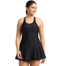 Women's Endurance Racerback Swimdress With Boyleg - Black  &  Fandango Pink_1