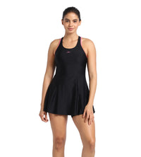 Women's Endurance Racerback Swimdress With Boyleg - Black  &  Fandango Pink_6