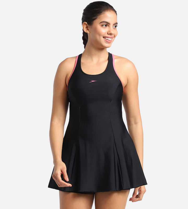 Women's Endurance 10 Racerback Swimdress With Boyleg - Black & Fandango Pink