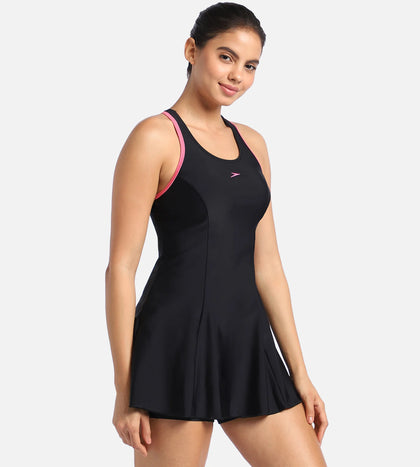 Women's Endurance 10 Racerback Swimdress With Boyleg - Black & Fandango Pink