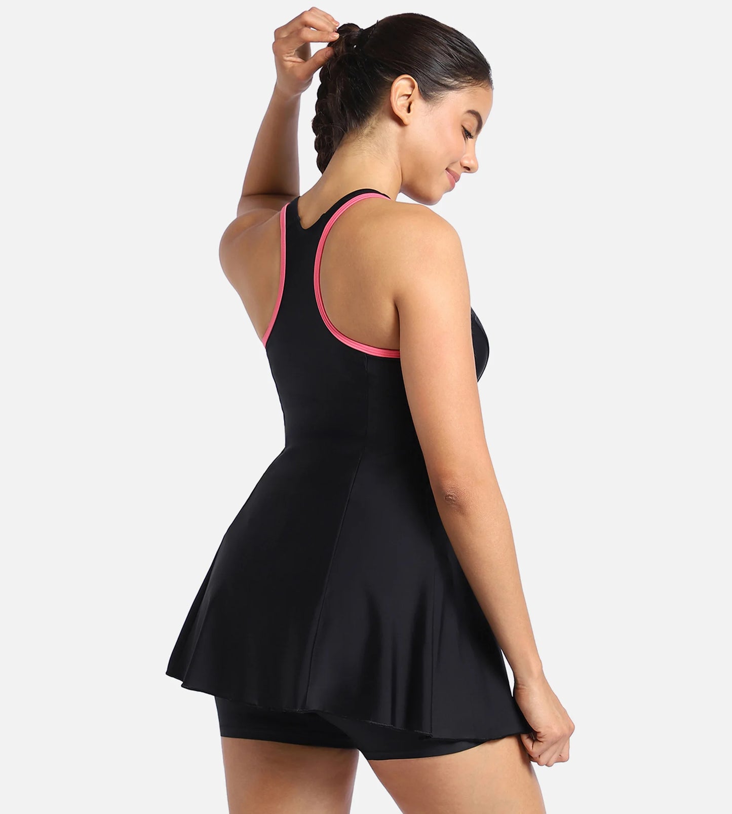 Women's Endurance 10 Racerback Swimdress With Boyleg - Black & Fandango Pink