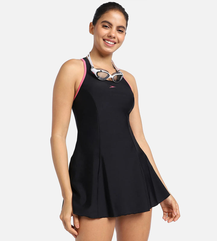 Women's Endurance 10 Racerback Swimdress With Boyleg - Black & Fandango Pink