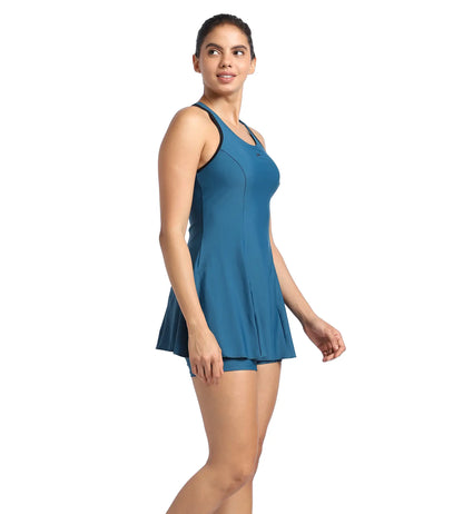 Women's Racerback Swimdress With Boyleg - Dark Teal  &  Black_3