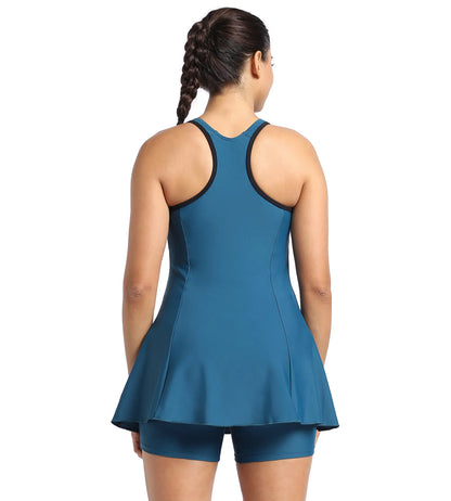 Women's Racerback Swimdress With Boyleg - Dark Teal  &  Black_4