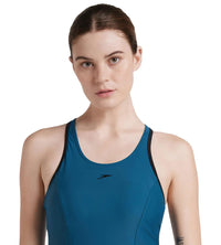 Women's  Endurance10 Racerback Swimdress With Boyleg - Dark Teal & Black