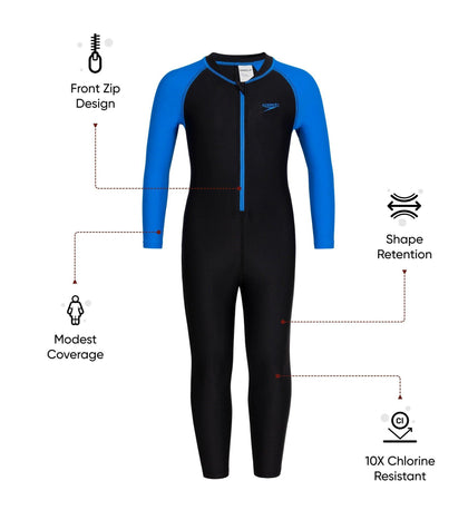 Tots Endurance 10 All In One Suit For Boys and Girls - Black & Bondi Blue