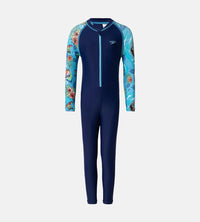 Boy's Endurance10 Sleeve Print All In One Suit - Harmony, Picton Blue & Bright White